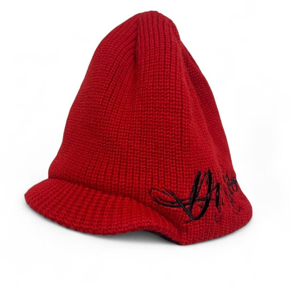Y2K Dickies Red Fleece Lined Beanie Vintage Embroidered Logo